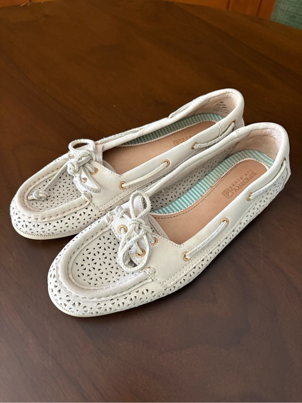 Sperry Top Sider Embossed Cream Slip-On Boat Loafers